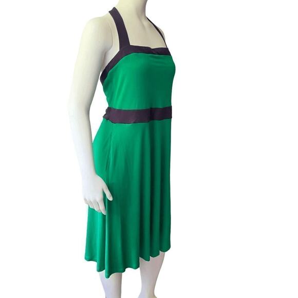 Boden Women 12 Petite Halter Dress Green Navy Pockets Preppy Stretch Knit Summer - Picture 1 of 12